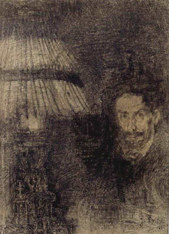 James Ensor Self-Portrait by Lamplight or In the Shadow Norge oil painting art